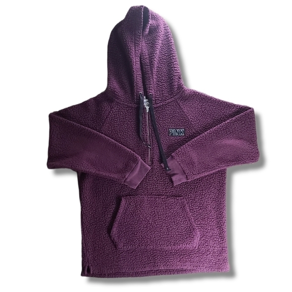 𝅺vs PINK Maroon Teddy Sherpa Pullover Jacket - Picture 1 of 3